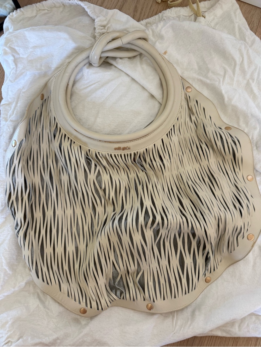 Cult gaia shoulder bag -Cream Cutout Leather Shoulder Bag